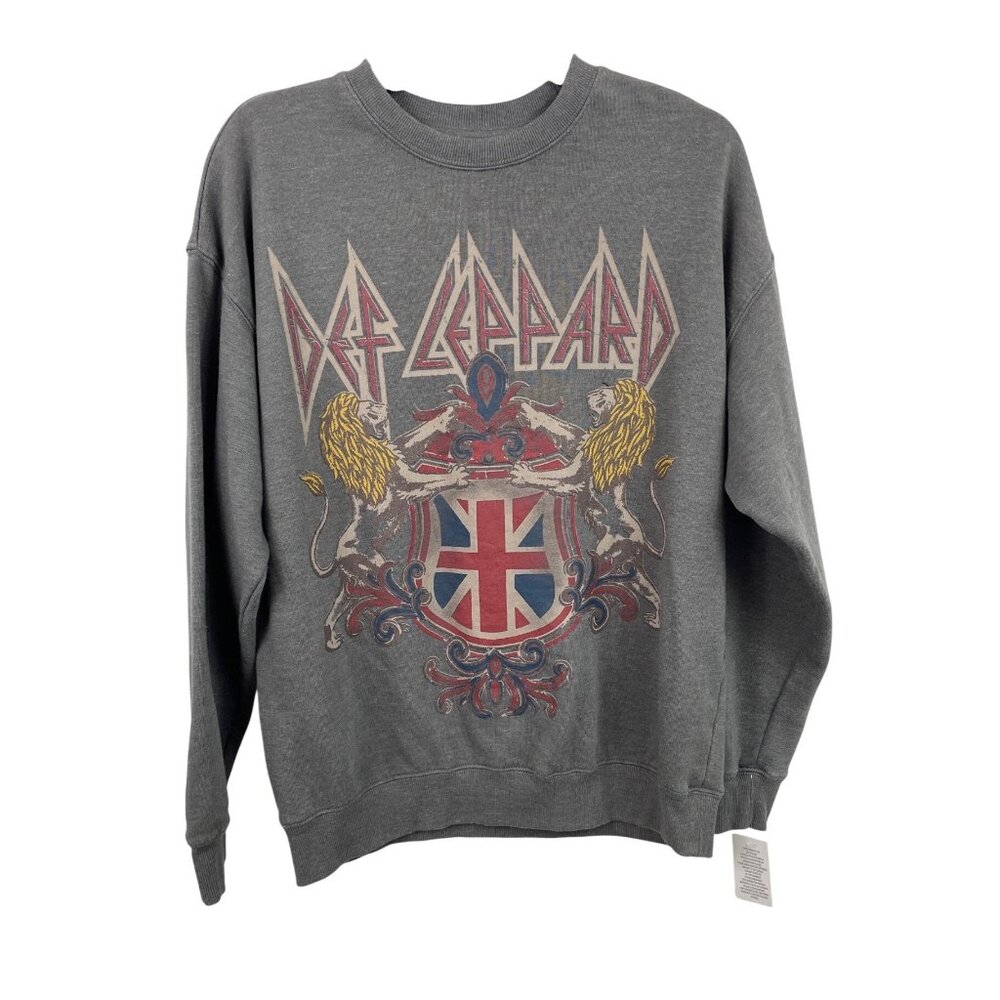 Def Leppard Gray Graphic Print Distressed Crewneck Sweatshirt Womens Size XXS - Picture 1 of 7